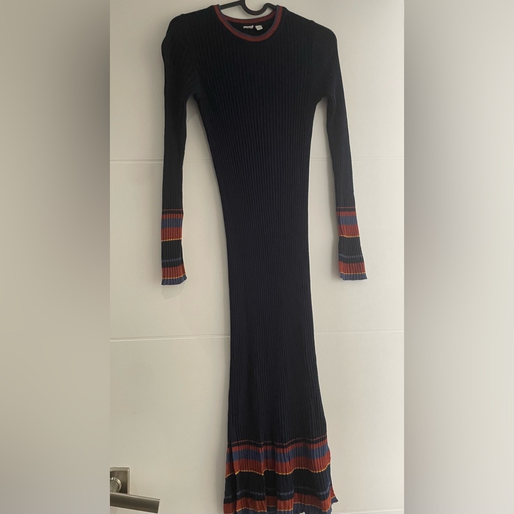 Chic Long Sleeve Dress with Striped Accents